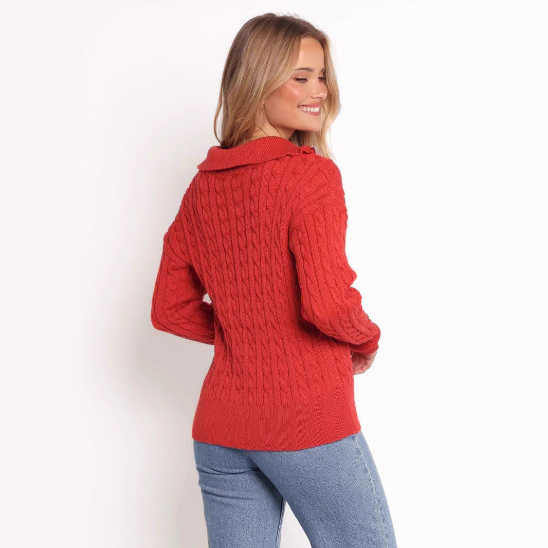 Damen Strickpullover mit elegantem Kabelmuster und modischem Stehkragen Drune