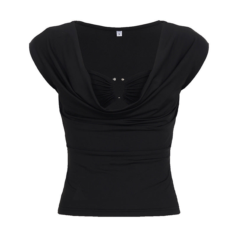 Damen elegantes Oberteil mit modischem Drapierungsdesign und dekorativen Strassdetails Drune