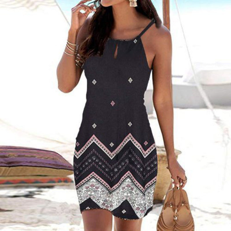 Damen Sommerliches Minikleid mit raffiniertem Tribal-Print und verstellbaren Trägern Drune