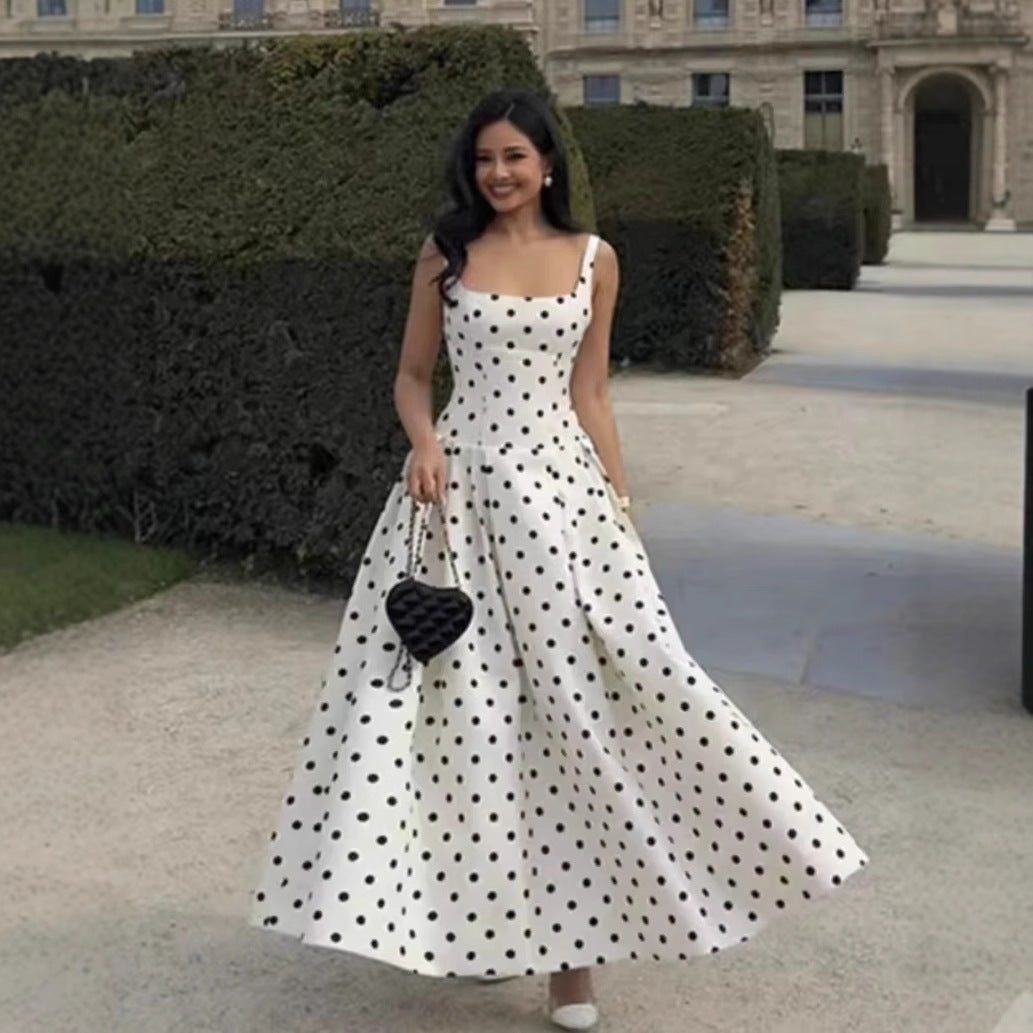 Damen Polka-Dot Cocktailkleid mit raffiniertem Rock Drune