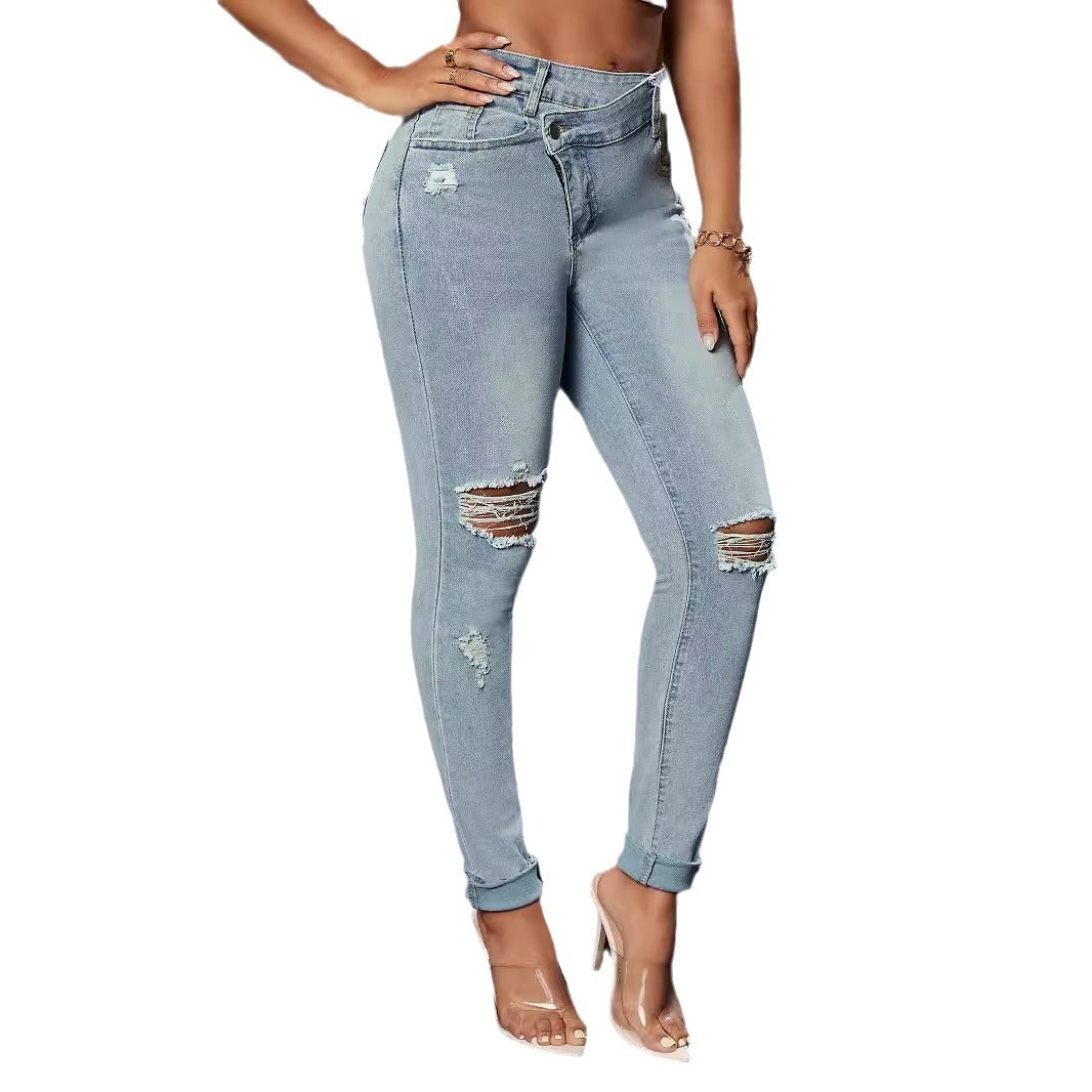 Damen Slim Fit Jeans im modernen Used-Look mit trendigen Rissen Drune