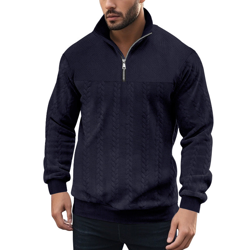 Herren Strickpullover mit halbem Reißverschluss und strukturierter Oberfläche Drune