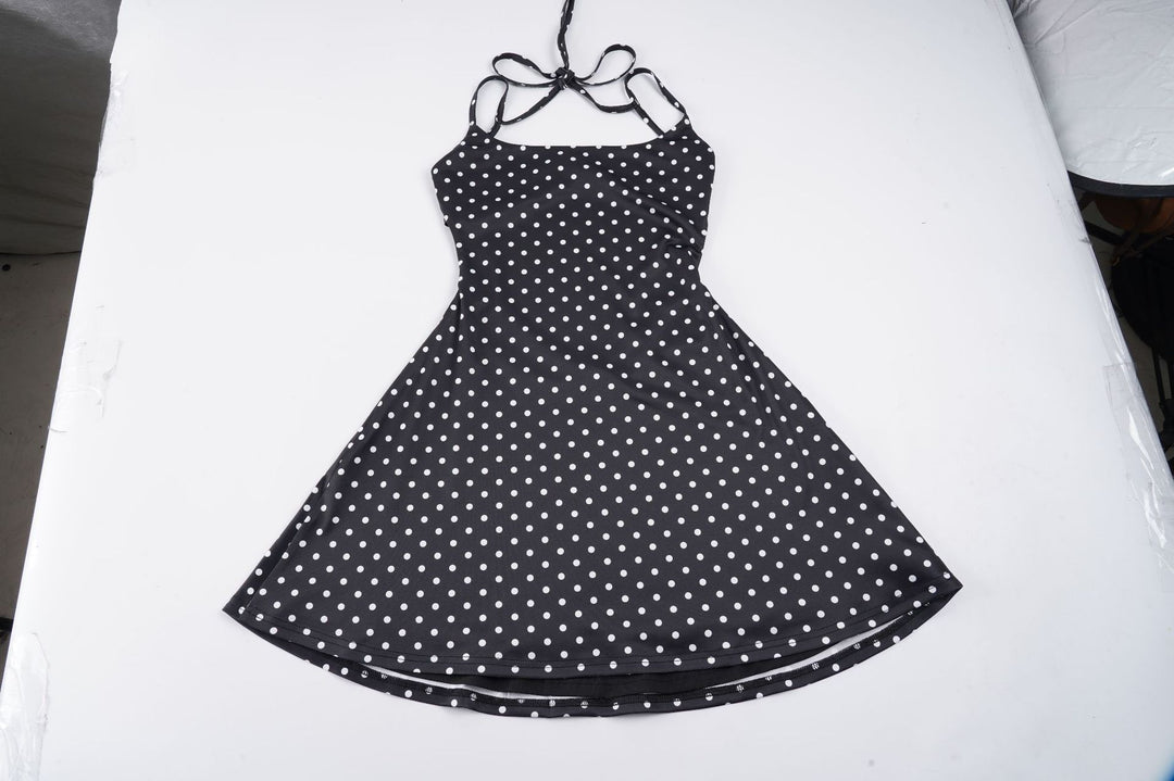 Damen sommerliches Trägerkleid mit Polka-Dots und fließendem Schnitt Drune