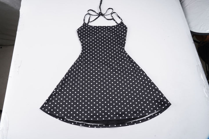 Damen sommerliches Trägerkleid mit Polka-Dots und fließendem Schnitt Drune