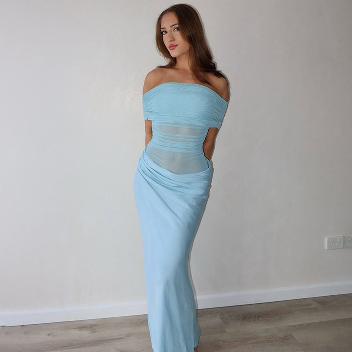 Damen Elegantes Off-Shoulder Maxikleid mit Raffung Drune