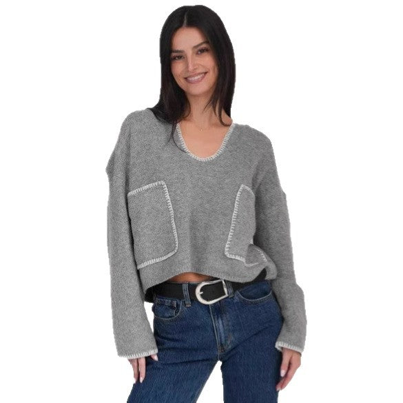 Damen lässiger Pullover mit strukturiertem Design und praktischen großen Taschen Drune