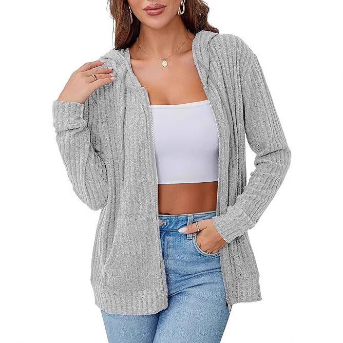 Damen gemütlicher Strick-Hoodie mit Reißverschluss Drune