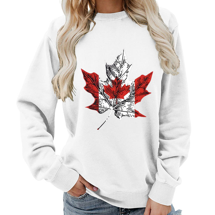 Damen Sweatshirt mit kreativem Ahornblatt-Motiv und gemütlichem Schnitt Drune