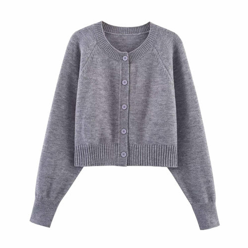 Damen cropped Strickjacke mit Knopfdetails und elastischem Bund Drune