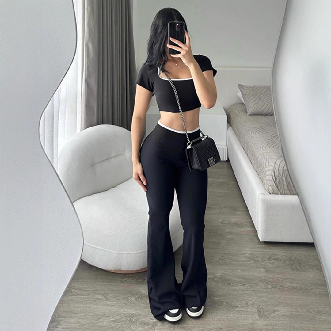 Damen modisches Crop-Top mit tailliertem Schnitt und weiter Hose Drune