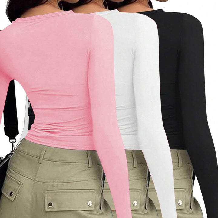 Damen langärmliges Basic Shirt mit elegantem Rundhalsausschnitt Drune
