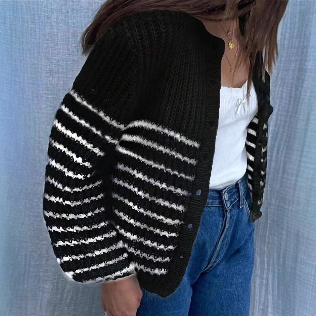 Damen Strickjacke im modernen Ringelmuster und lässigem Schnitt Drune