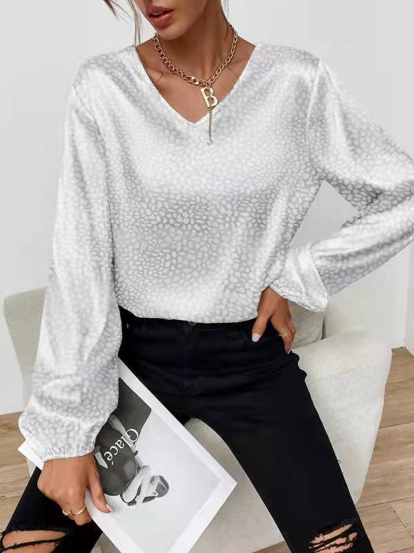 Damen Elegantes Blusentop mit V-Ausschnitt und voluminösen Ärmeln Drune