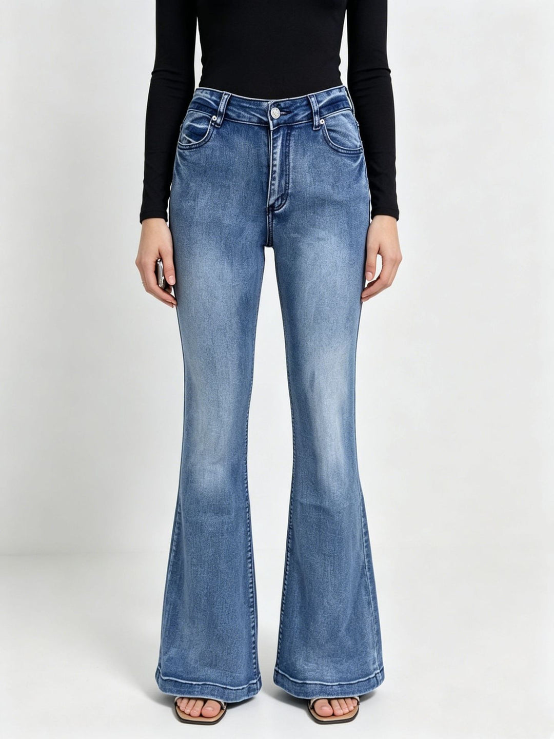 Damen nan High-Waist Flared-Jeans mit taillierendem Bund und weitem Schlag Drune