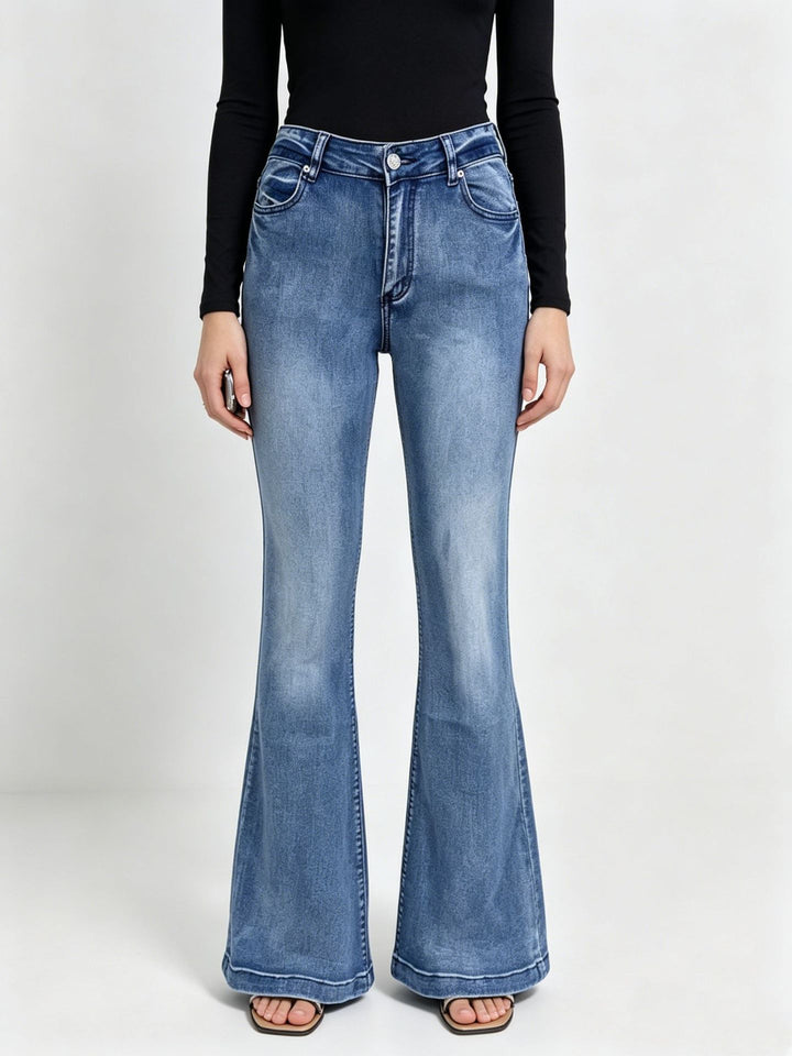 Damen nan High-Waist Flared-Jeans mit taillierendem Bund und weitem Schlag Drune