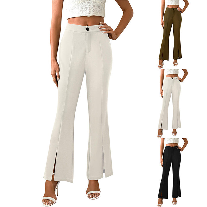 Damen elegante Flared-Hose mit seitlichen Schlitzen und hohem Bund Drune