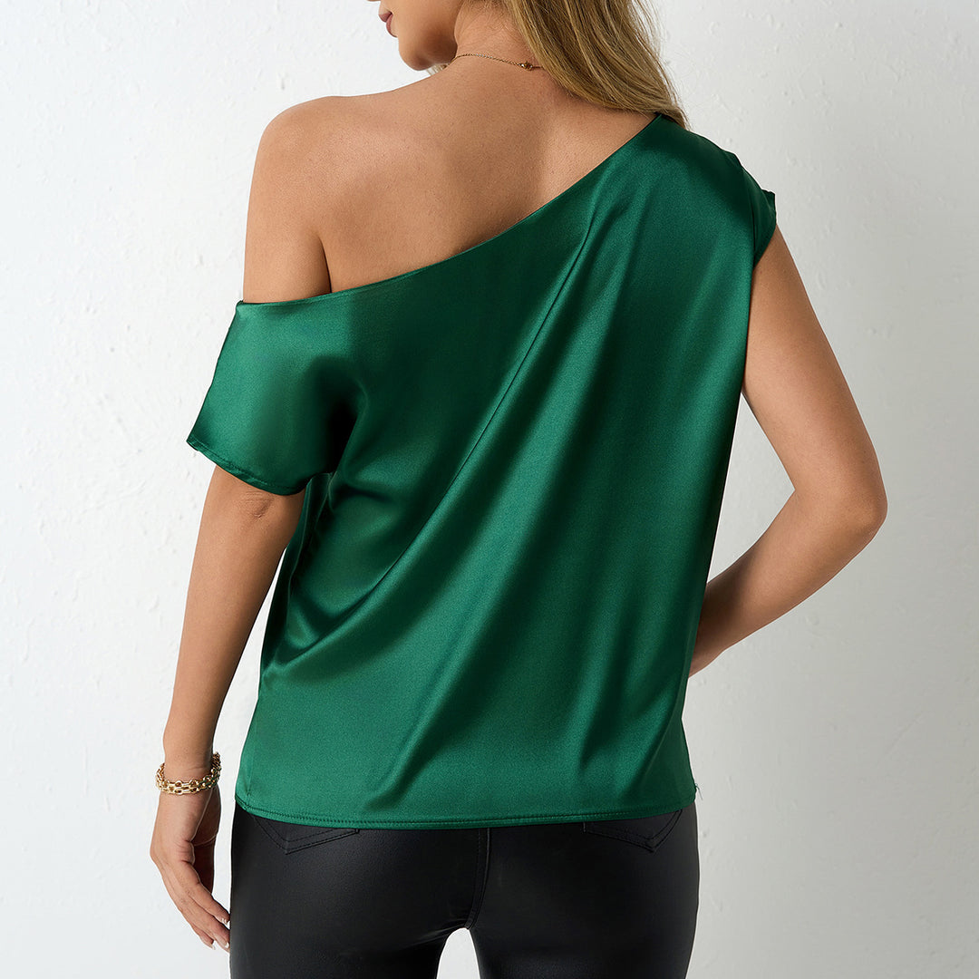 Damen elegante, schulterfreie Satinbluse mit fließendem Schnitt Drune