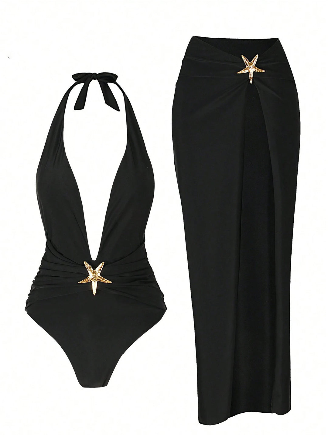 Damen eleganter einteiliger Badeanzug mit schickem Rock Drune