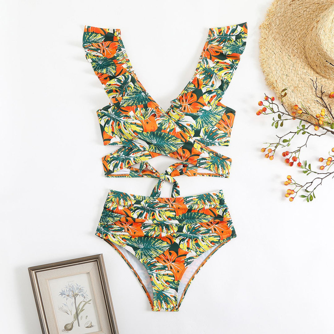 Damen Cropped Bikini-Set mit verspieltem Rüschendesign und elegantem Bindeträgersystem Drune