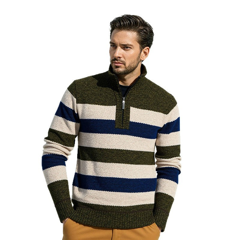 Herren modischer Stehkragen Pullover mit dekorativen Streifen Drune