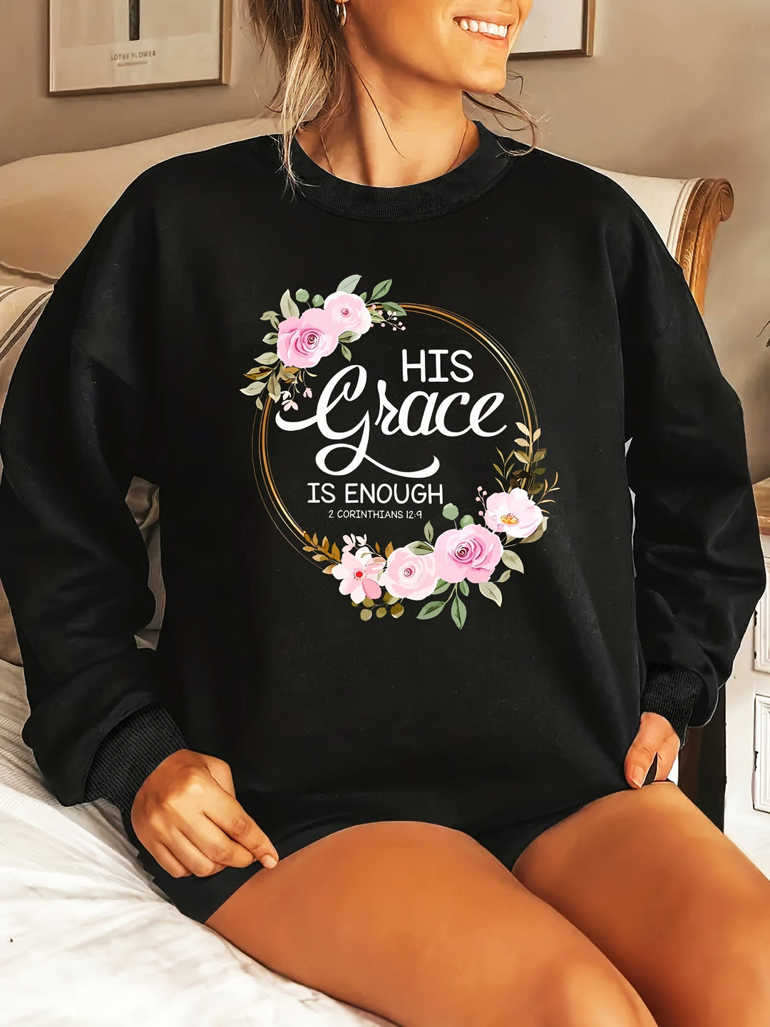 Damen Sweatshirt mit motivierendem Schriftzug und floralem Design Drune