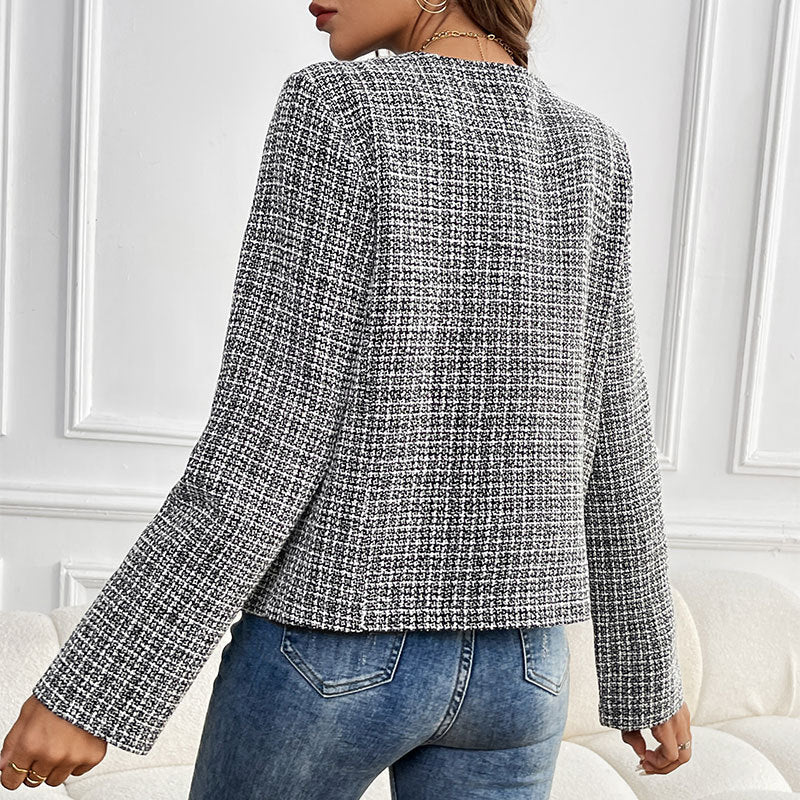 Damen elegante Bouclé-Jacke mit goldenen Knopfdetails Drune