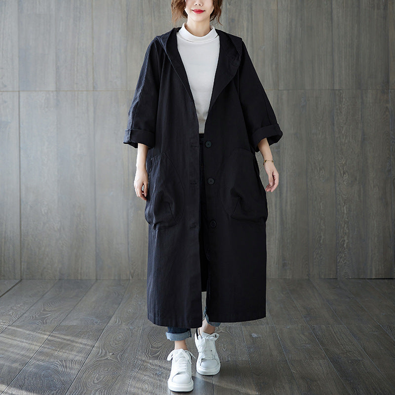 Damen oversize Kapuzenmantel mit großen Taschen und durchgehendem Verschluss Drune