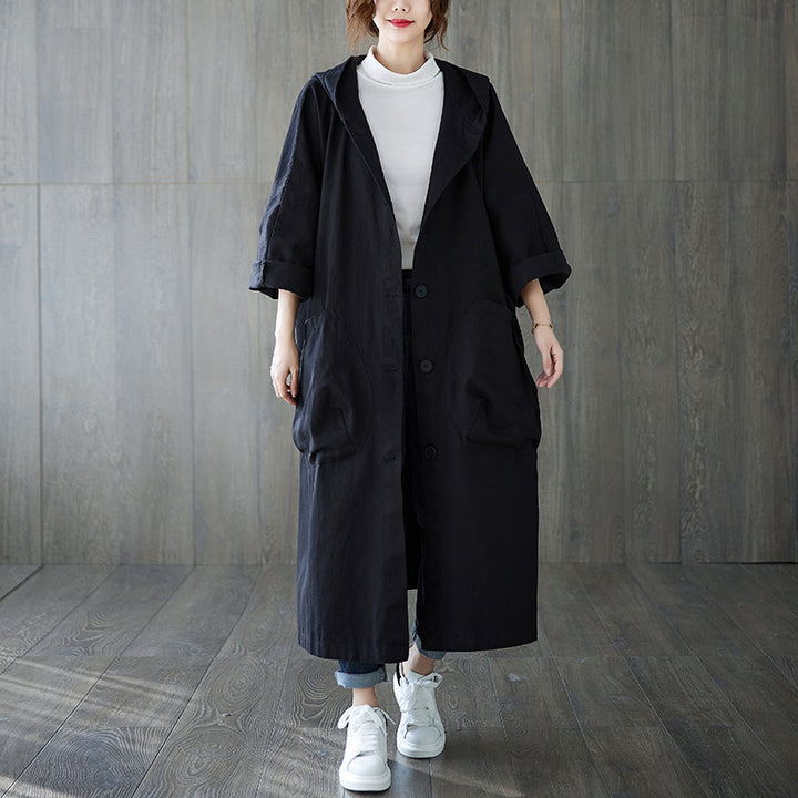 Damen oversize Kapuzenmantel mit großen Taschen und durchgehendem Verschluss Drune