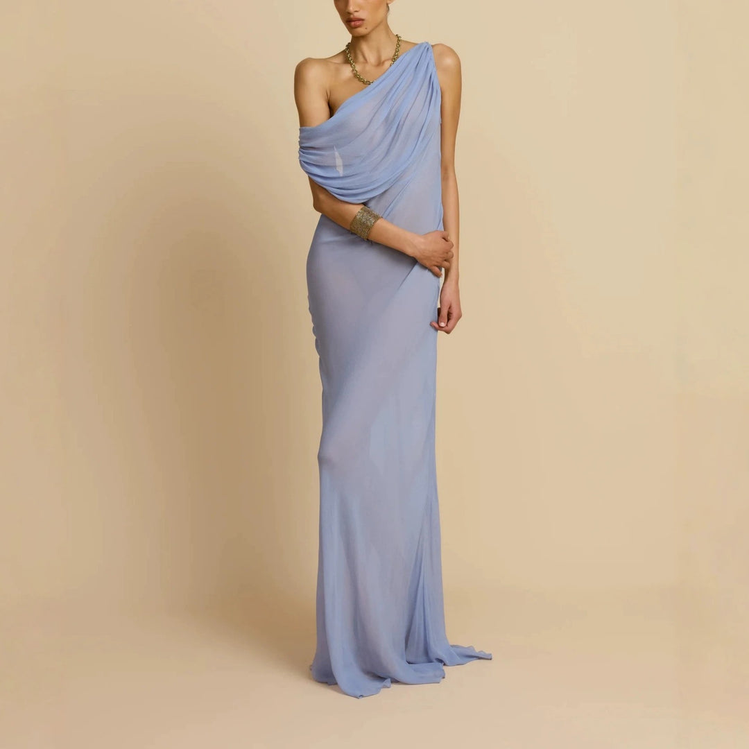 Damen Fließendes Maxikleid mit drapiertem Ausschnitt Drune