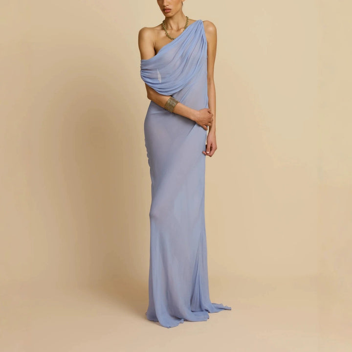 Damen Fließendes Maxikleid mit drapiertem Ausschnitt Drune