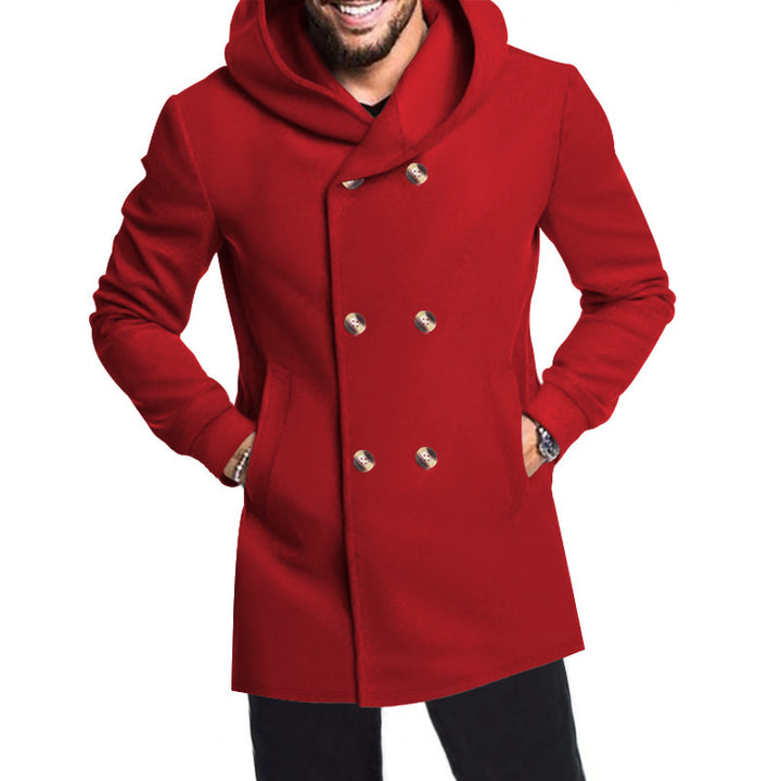 Herren Modische Doppelreihige Jacke mit Kapuze Drune