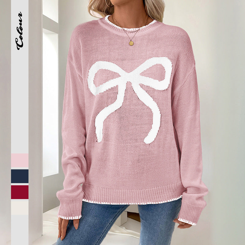 Damen Strickpullover mit festlichem Schleifenmotiv und lässigem Schnitt Drune