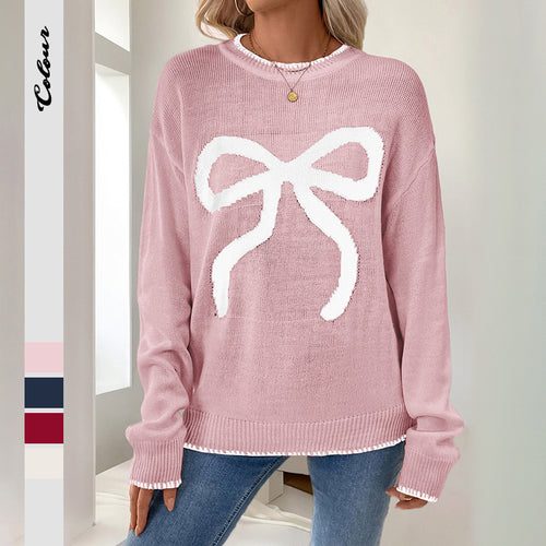 Damen Strickpullover mit festlichem Schleifenmotiv und lässigem Schnitt Drune