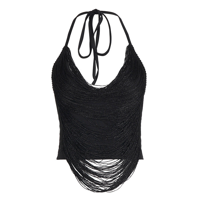 Damen Crop-Top mit eleganten Fransenverzierungen Drune