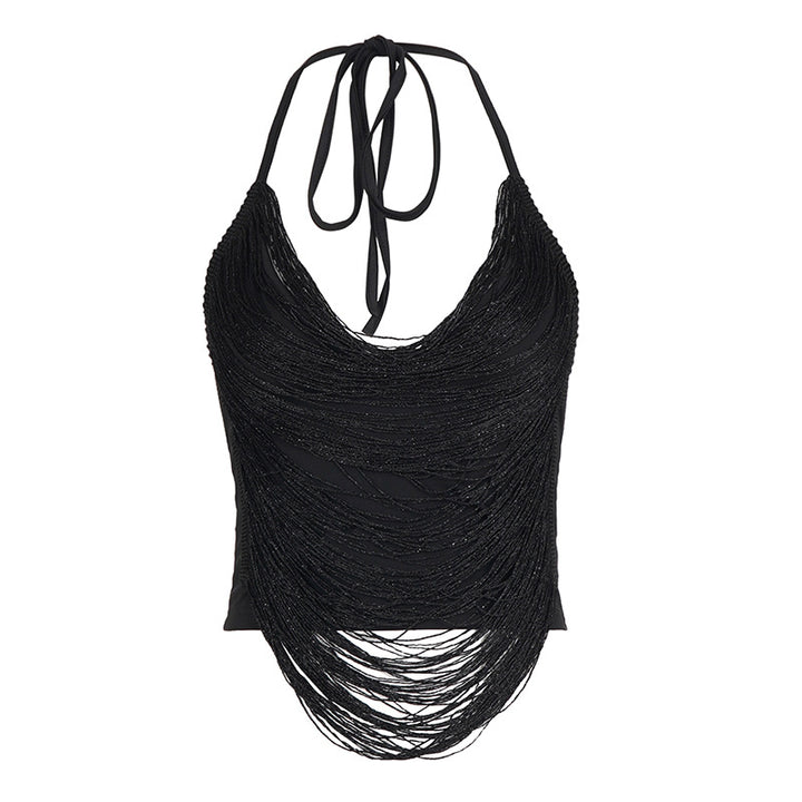 Damen Crop-Top mit eleganten Fransenverzierungen Drune