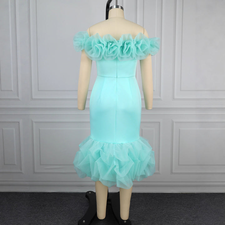 Damen Figurbetontes Kleid mit Rüschenärmel und voluminösem Saum Drune