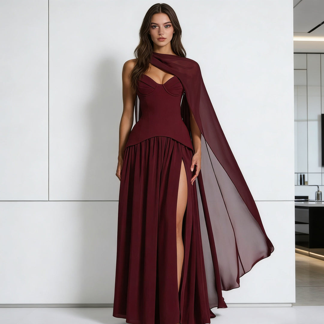 Damen Glamouröses Abendkleid mit schulterfreiem Design und exquisite Drapierung Drune