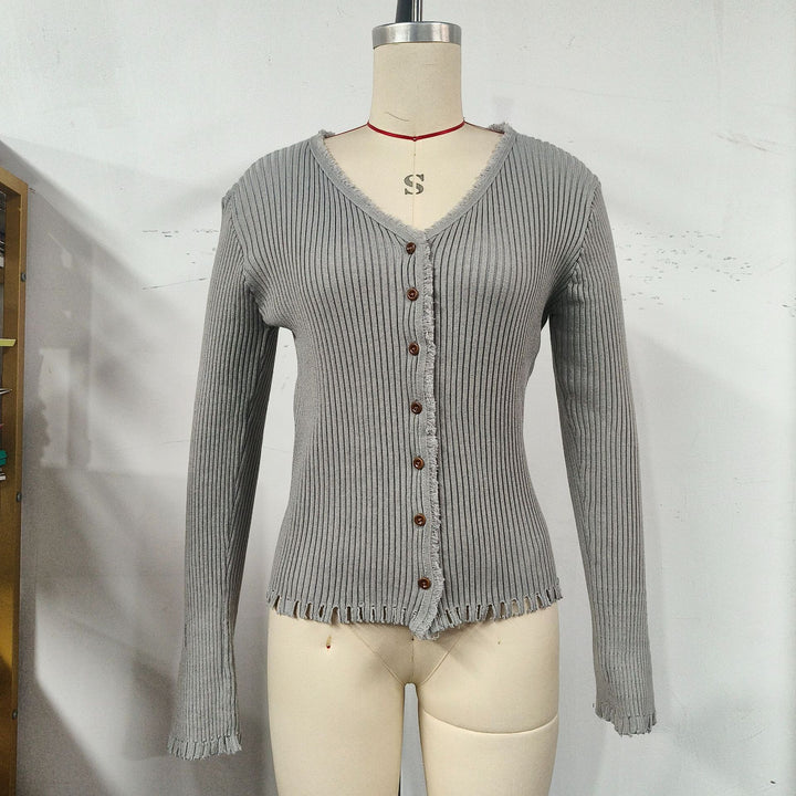 Damen lässige Strickjacke mit Knopföffnung und raffiniertem Saum Drune