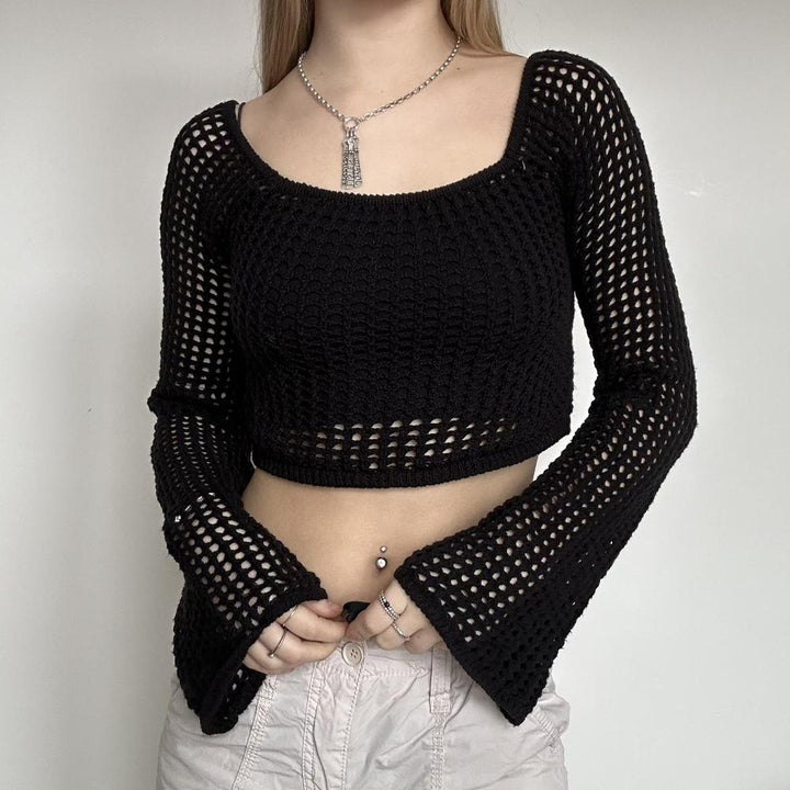 Damen luftiges Crop-Top aus weichem Netzstrick Drune