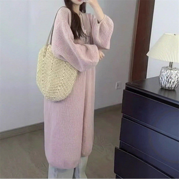 Damen Oversized Kleid mit voluminösen Ärmeln und Knopfdetails Drune