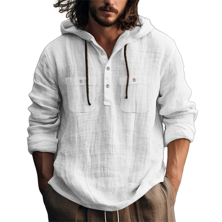 Herren lässiger Kapuzenpullover mit Knopfleiste und praktischen Taschen Drune