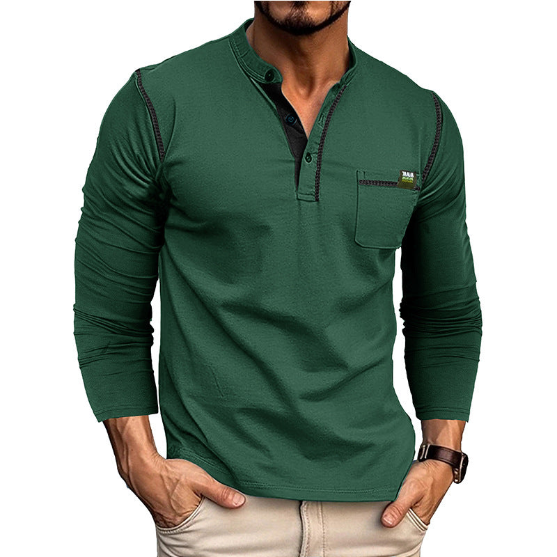 Herren Langarm-T-Shirt mit modernem Kragen und Brusttasche Drune