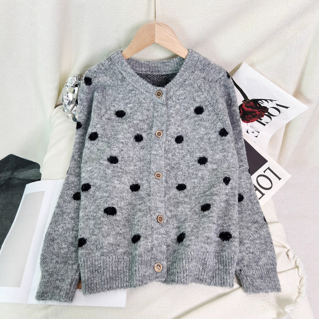 Damen kuschelige Strickjacke mit Punkten Drune