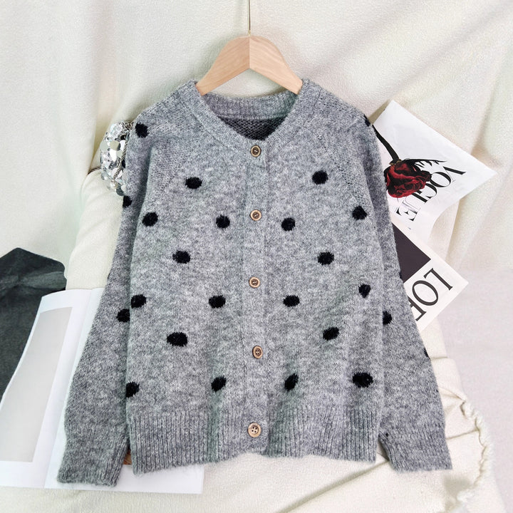 Damen kuschelige Strickjacke mit Punkten Drune