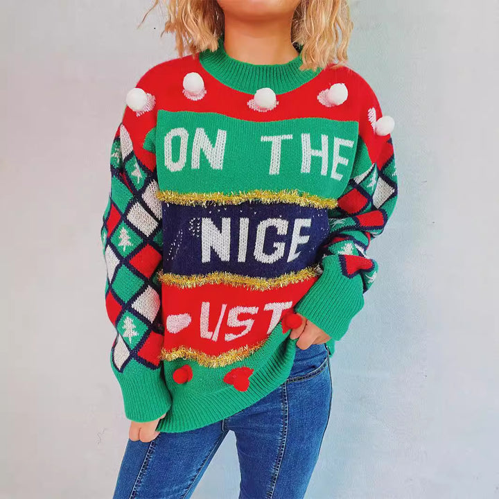Damen festlicher Pullover mit weihnachtlichem Design und verspielten Details Drune