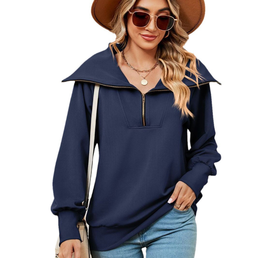 Damen Pullover mit modernem Stehkragen und Reißverschluss Drune