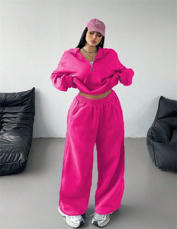 Damen Sportliches und lässiges Fleece-Set mit halbem Reißverschluss Drune