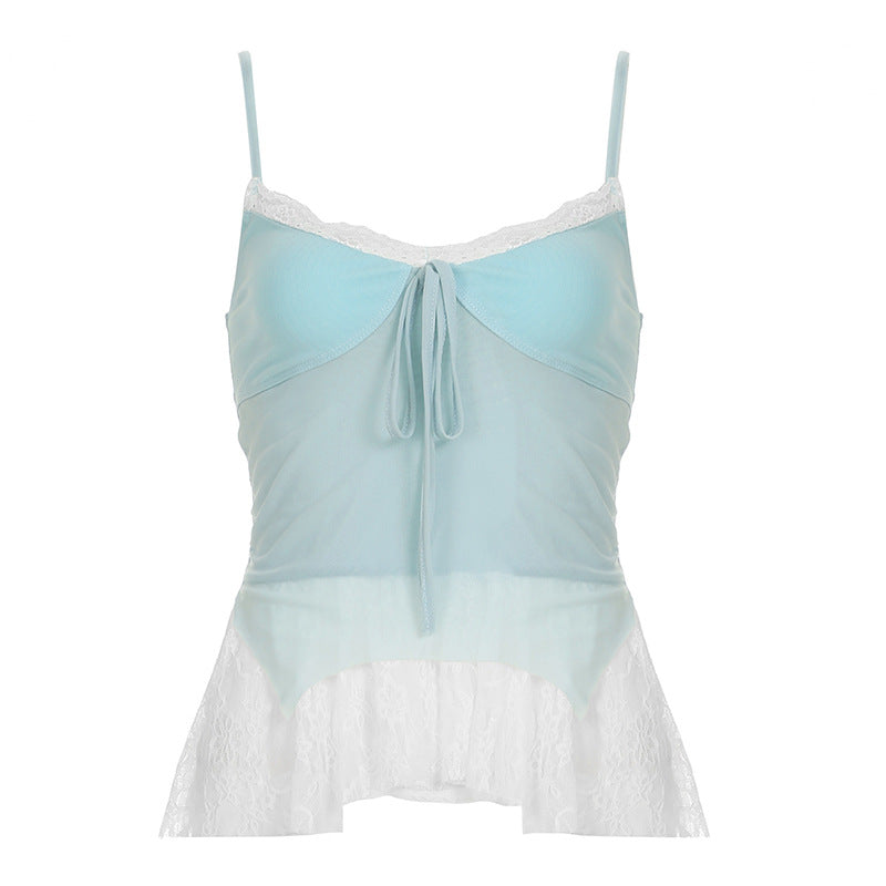 Damen Lace-Top mit verstellbaren Trägern und romantischem Saum Drune