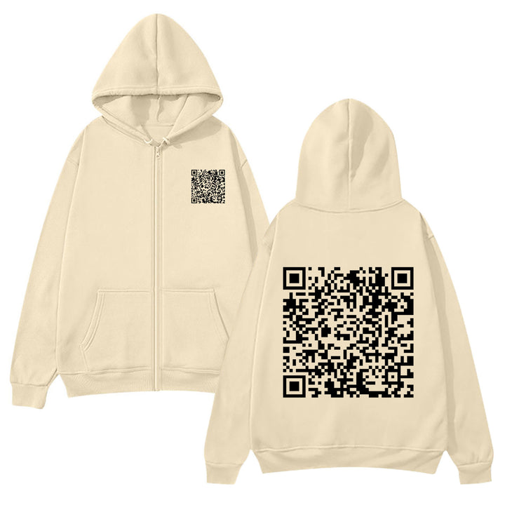 Damen Kapuzenjacke mit QR-Code-Design und weichem Fleece Drune