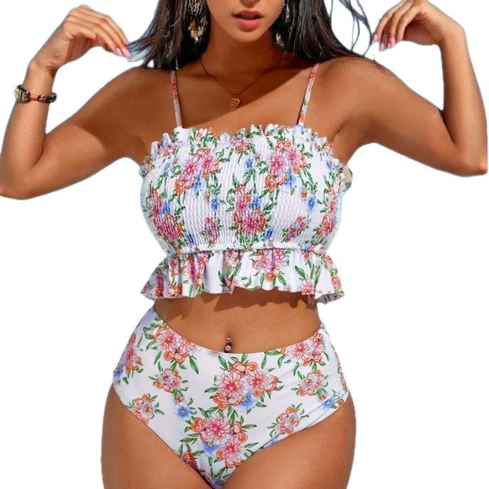 Damen Hochtailliertes Bikiniset mit Rüschen Drune